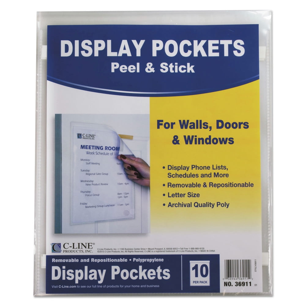 C-Line Display Pockets, 8 1/2" x 11", Polypropylene, 10/Pack